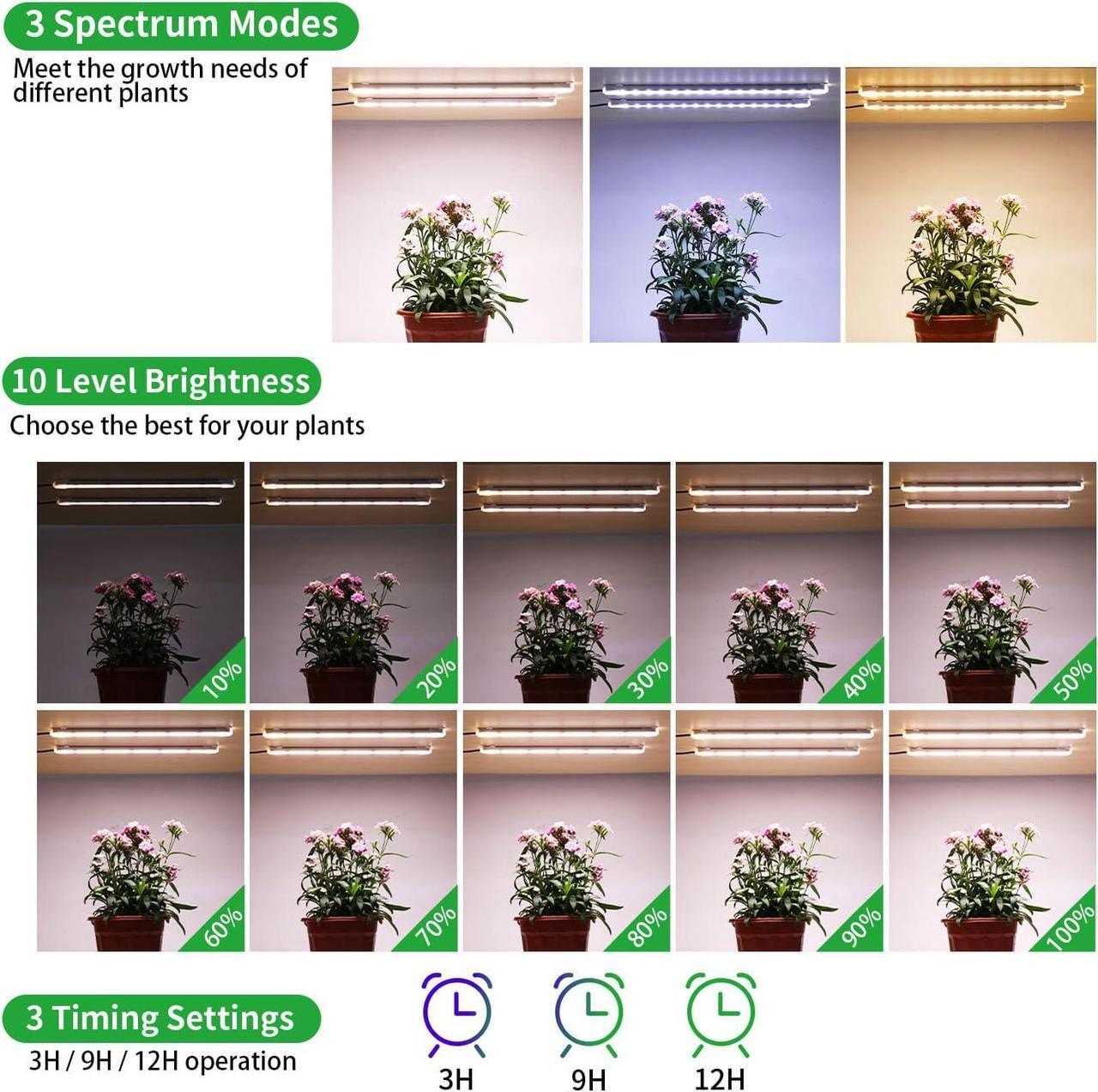 Alt view image 3 of 7 - Two Strip Growing Lamp for Indoor Plants, Red & 3000K & 6000K Full Spectrum LED Grow Light Strips with Auto ON/Off 3/9/12H Timer,10 Dimmable Levels for Green House Succulent (13 in)