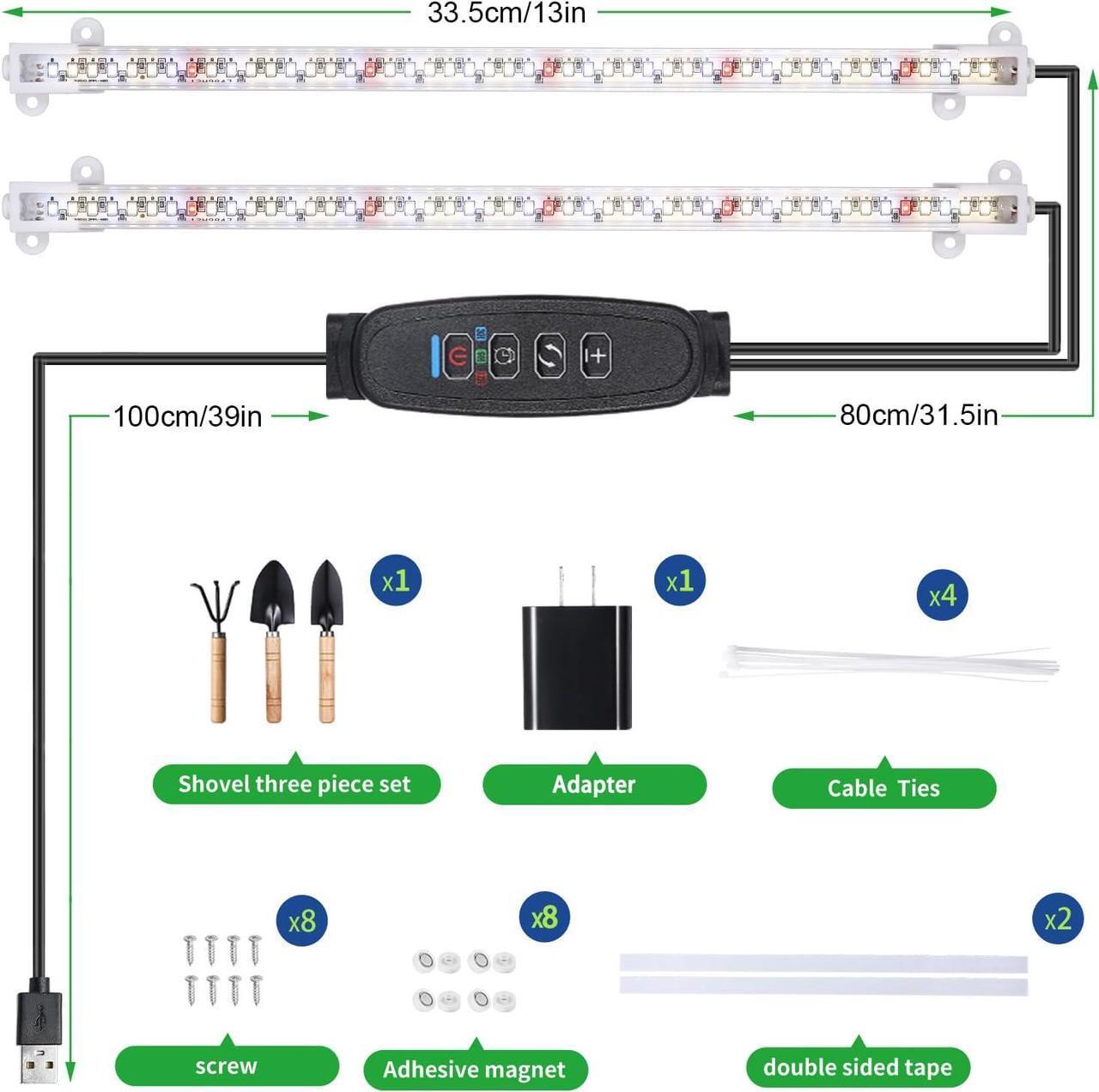 Alt view image 7 of 7 - Two Strip Growing Lamp for Indoor Plants, Red & 3000K & 6000K Full Spectrum LED Grow Light Strips with Auto ON/Off 3/9/12H Timer,10 Dimmable Levels for Green House Succulent (13 in)
