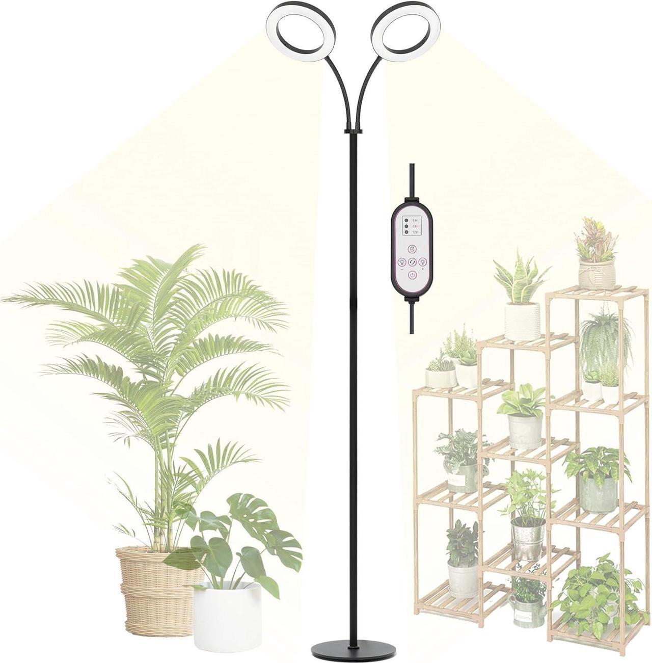 Main image of Grow Light for Indoor Plants, 2 Head Full Spectrum LED Halo Plant Lights with Stand, Floor Standing Growing Lamp with Adjustable Height,Auto Timer,Dimmable Brightness for Tall Large Plants