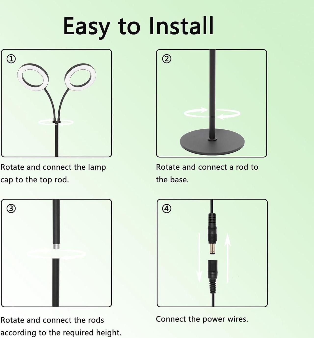 Alt view image 7 of 7 - Grow Light for Indoor Plants, 2 Head Full Spectrum LED Halo Plant Lights with Stand, Floor Standing Growing Lamp with Adjustable Height,Auto Timer,Dimmable Brightness for Tall Large Plants