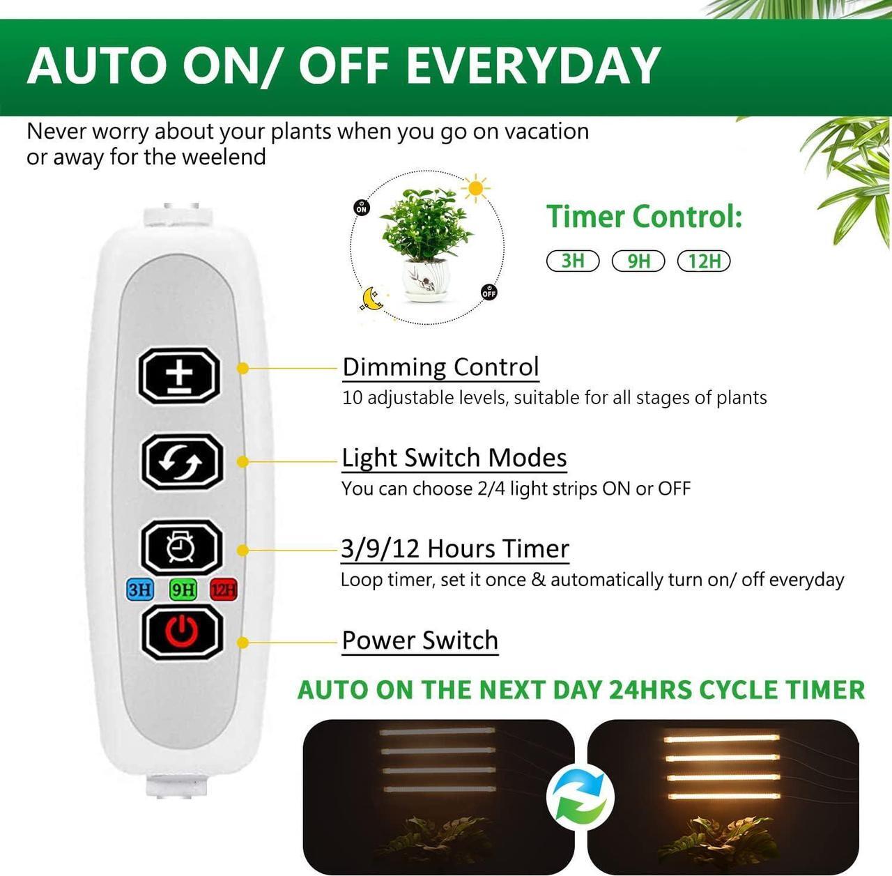 Alt view image 3 of 6 - Grow Light Strips, Plant Lights for Indoor Plants Full Spectrum Growing Lamp with Auto On & Off Timer,3/6/12H Timer, 192 LEDs/ 10 Dimmable Levels Sunlike for Seedings Hydroponics