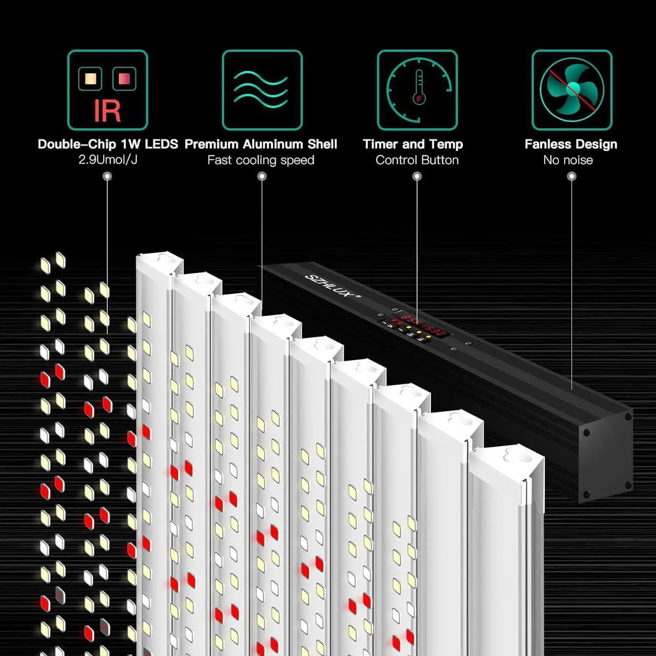 Alt view image 2 of 6 - SZHLUX 400W LED Grow Light 4×4ft with Timer and Temp Control, Full Spectrum Grow Lamp with 864 Diodes for Indoor Plants, Sunlight Plant Light for Seedling Veg and Bloom Grow Light