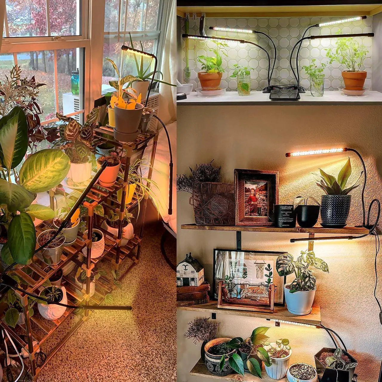 Alt view image 7 of 7 - 4 Heads Full Spectrum Plant Grow Lights with Clips and 10 Feet Cables,10 Dimmable Levels and 3/9/12H Timer for Seed Starting(Pack of 2)