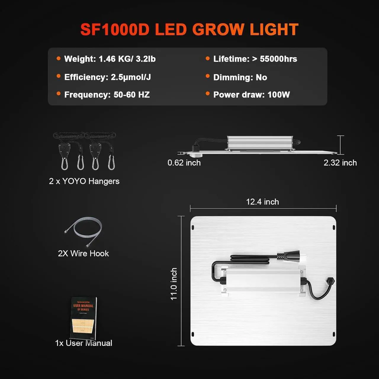 Alt view image 7 of 7 - Spider Farmer SF1000D LED Grow Light with Samsung Diodes, IR, Full Spectrum - For 3x3 Grow Tent Plants