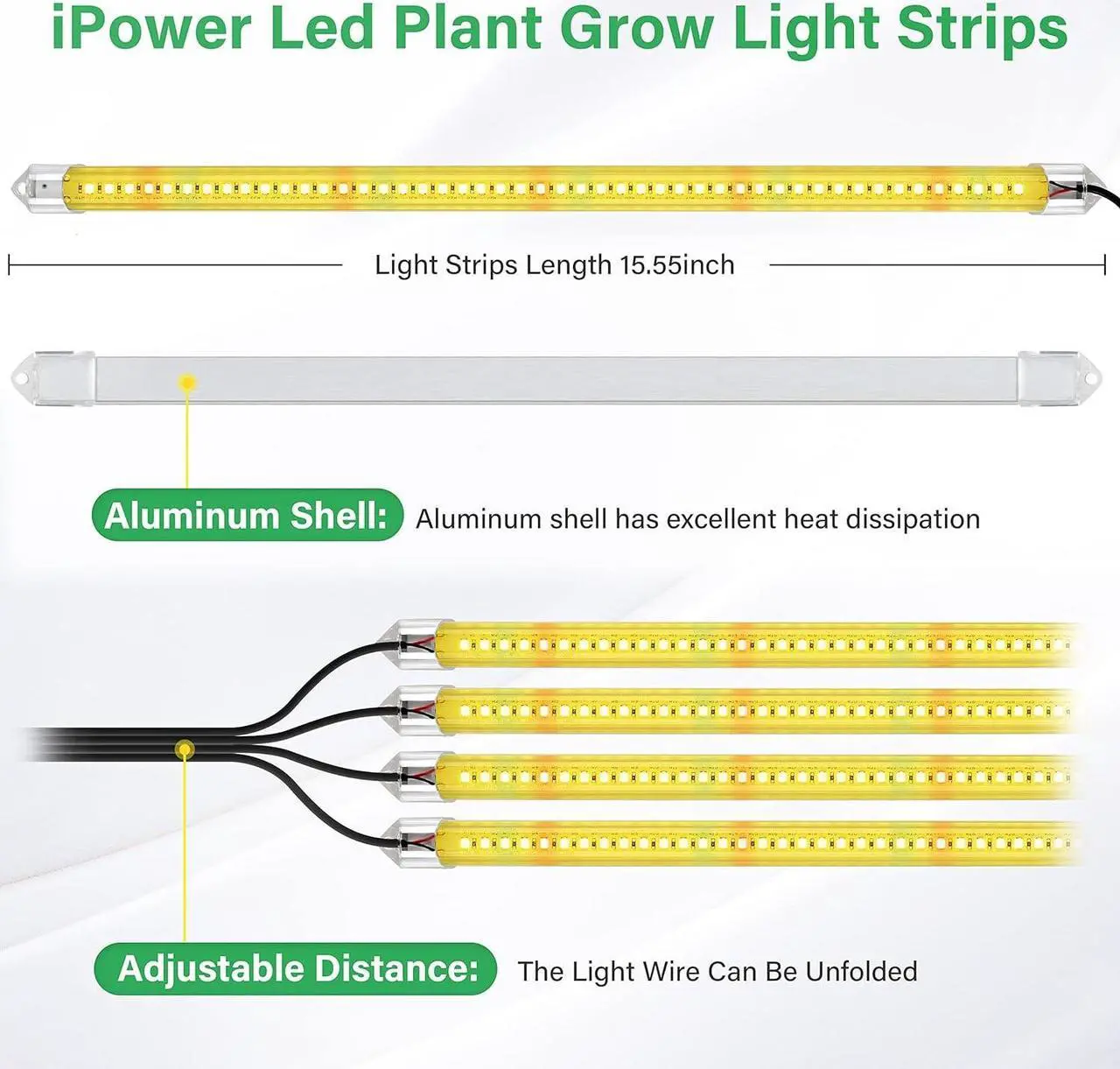 Alt view image 2 of 7 - iPower 60W LED Grow Light Strips for Indoor Plants with Auto ON/Off 3/9/12H Timer 10 Dimmable Levels 48 LEDs Per Tube Sunlike Grow Lamp for Hydroponics Succulent, Yellow