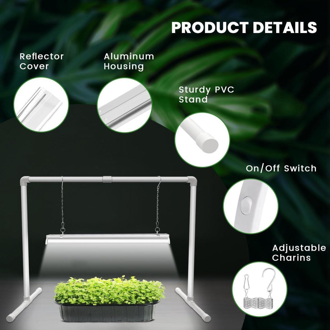Alt view image 3 of 7 - wolezek Grow Lights for Seed Starting with Stand, 2ft T5 Full Spectrum Seedling Grow Light for Indoor Plants,32W 144 LEDs High Output Seed Starter Plant Light Kit, Height Adjustable, ON-Off Switch