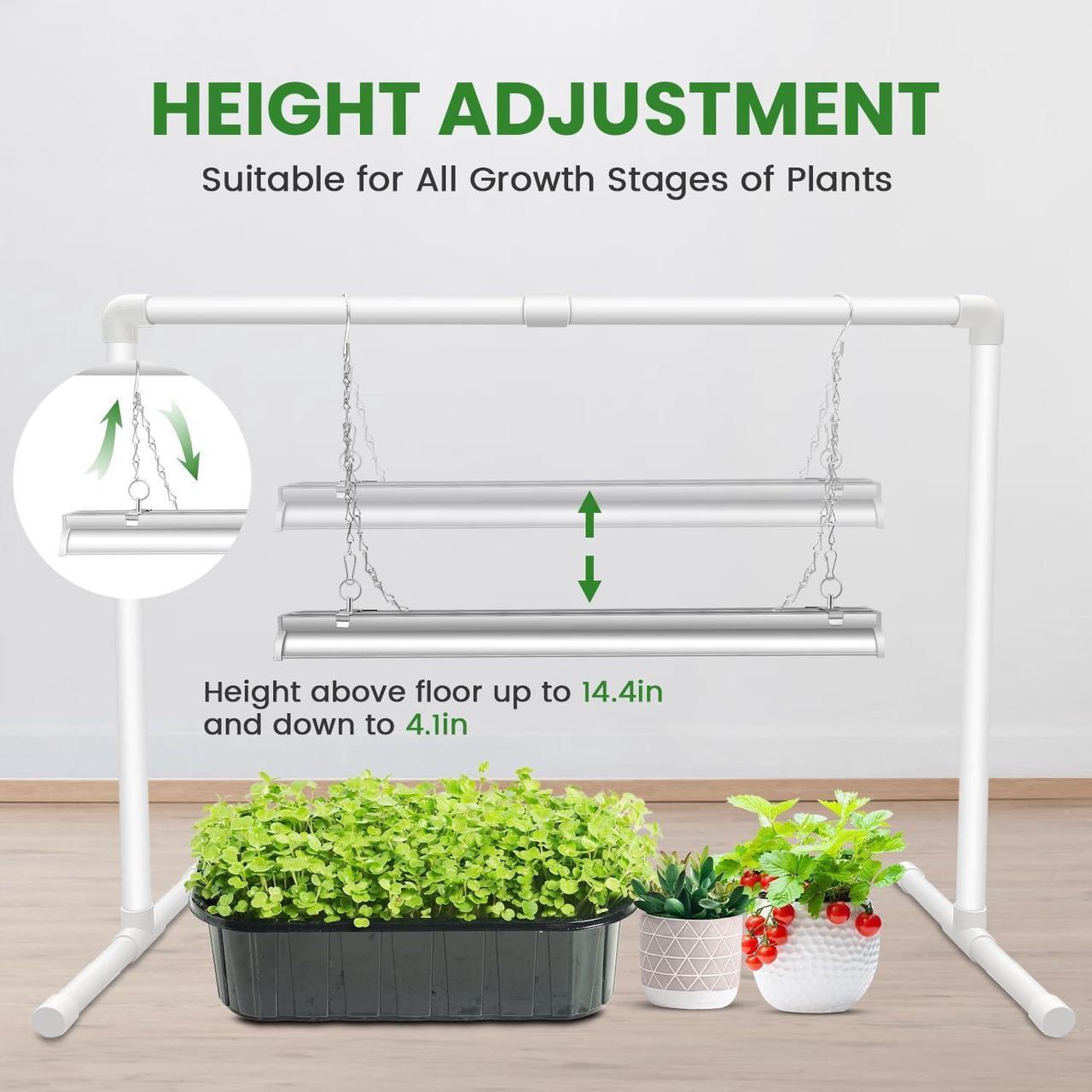 Alt view image 4 of 7 - wolezek Grow Lights for Seed Starting with Stand, 2ft T5 Full Spectrum Seedling Grow Light for Indoor Plants,32W 144 LEDs High Output Seed Starter Plant Light Kit, Height Adjustable, ON-Off Switch