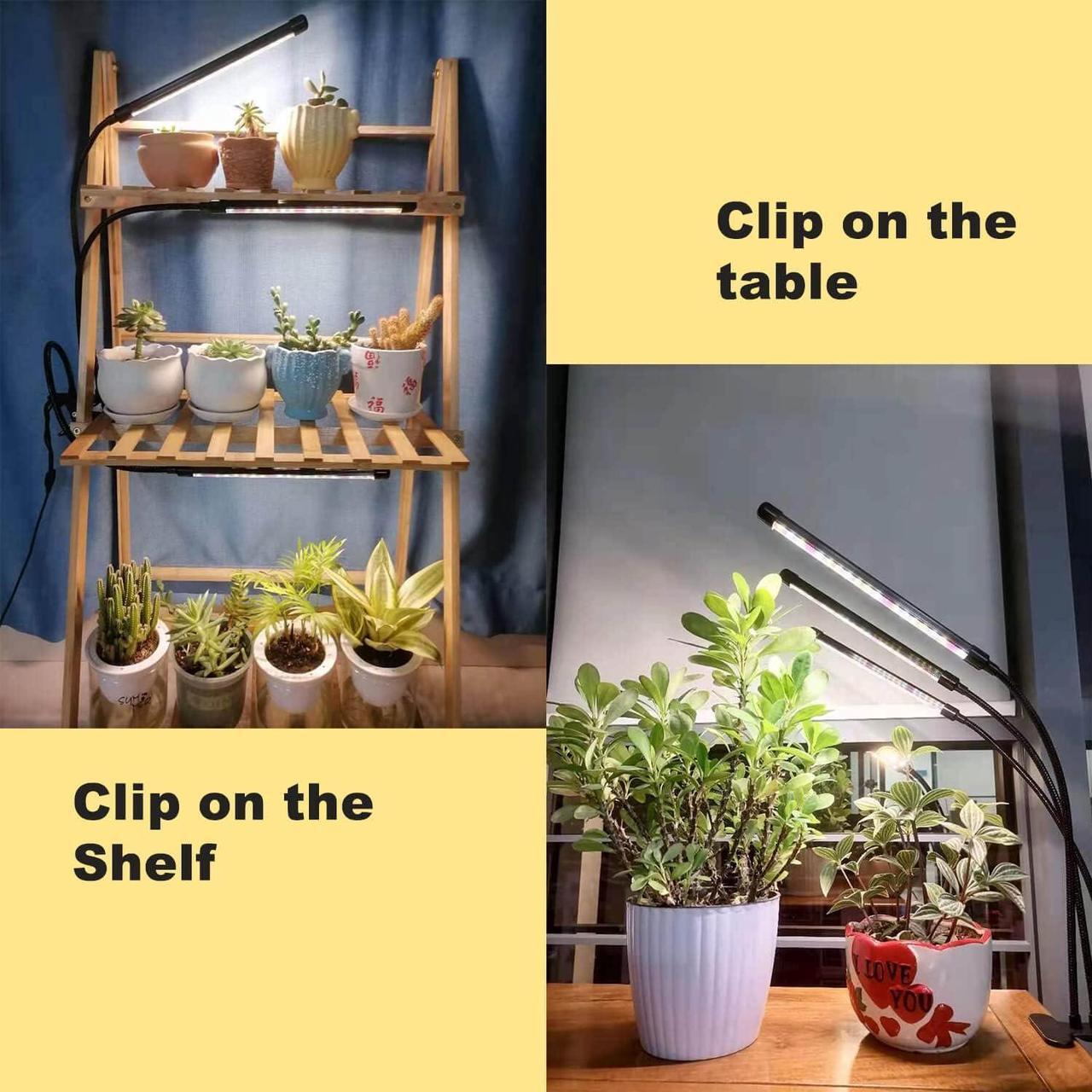 Alt view image 3 of 7 - 3-Head Full Spectrum LED Grow Light, 3 Modes, 10 Dimming Levels, Auto On/Off, 360 Gooseneck, Suitable for Indoor Plants