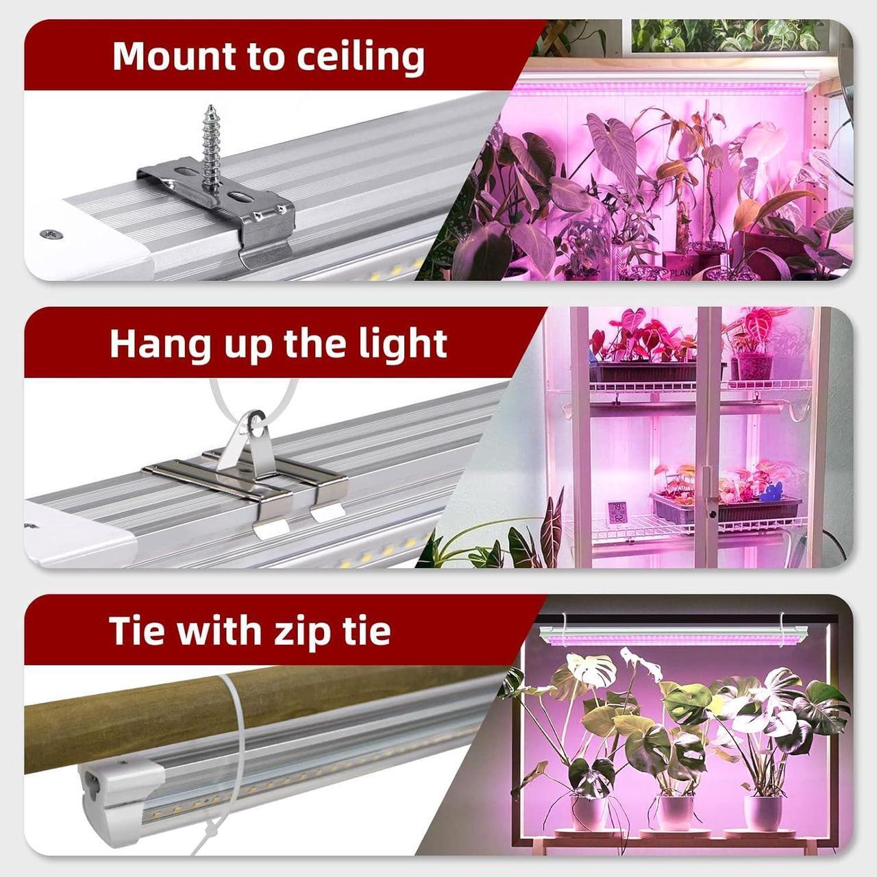 Alt view image 6 of 7 - 8 Pack 4ft Grow Light, T8 LED Grow Lights 4FT, 336W(8×42W) High Output Grow Lights for Seed Starting with High PPFD, Grow Lights for Indoor Plants Full Spectrum for Succulent, Vegetables