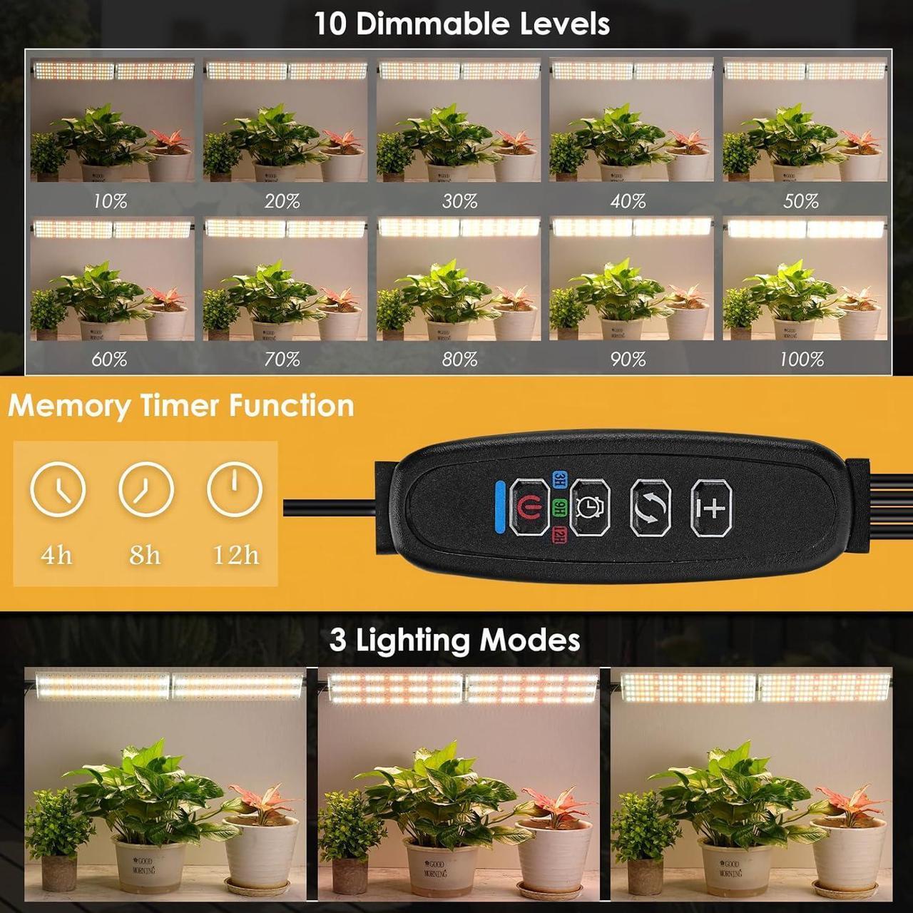 Alt view image 4 of 7 - LINGSFIRE 4PCS LED Grow Lights, 40w Full Spectrum Grow Light 540 LEDs Grow Lights for Indoor Plants with Timer Dimmable Thin Grow Light Panel for Under Cabinet Plant Seedlings Flowers Veg and More