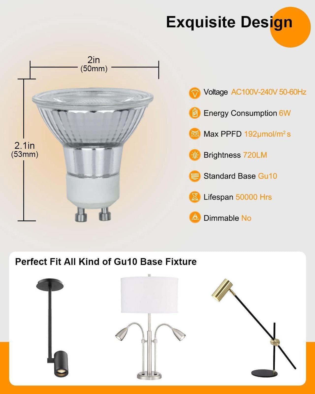 Alt view image 6 of 7 - DOMMIA Grow Light Bulbs,Full Spectrum Plant Light for Indoor Plants, GU10 LED Grow Lights Plant Light Bulbs 3 Counts, Cool White Indoor Growing Lamps for Snake Plants, Succulents & More
