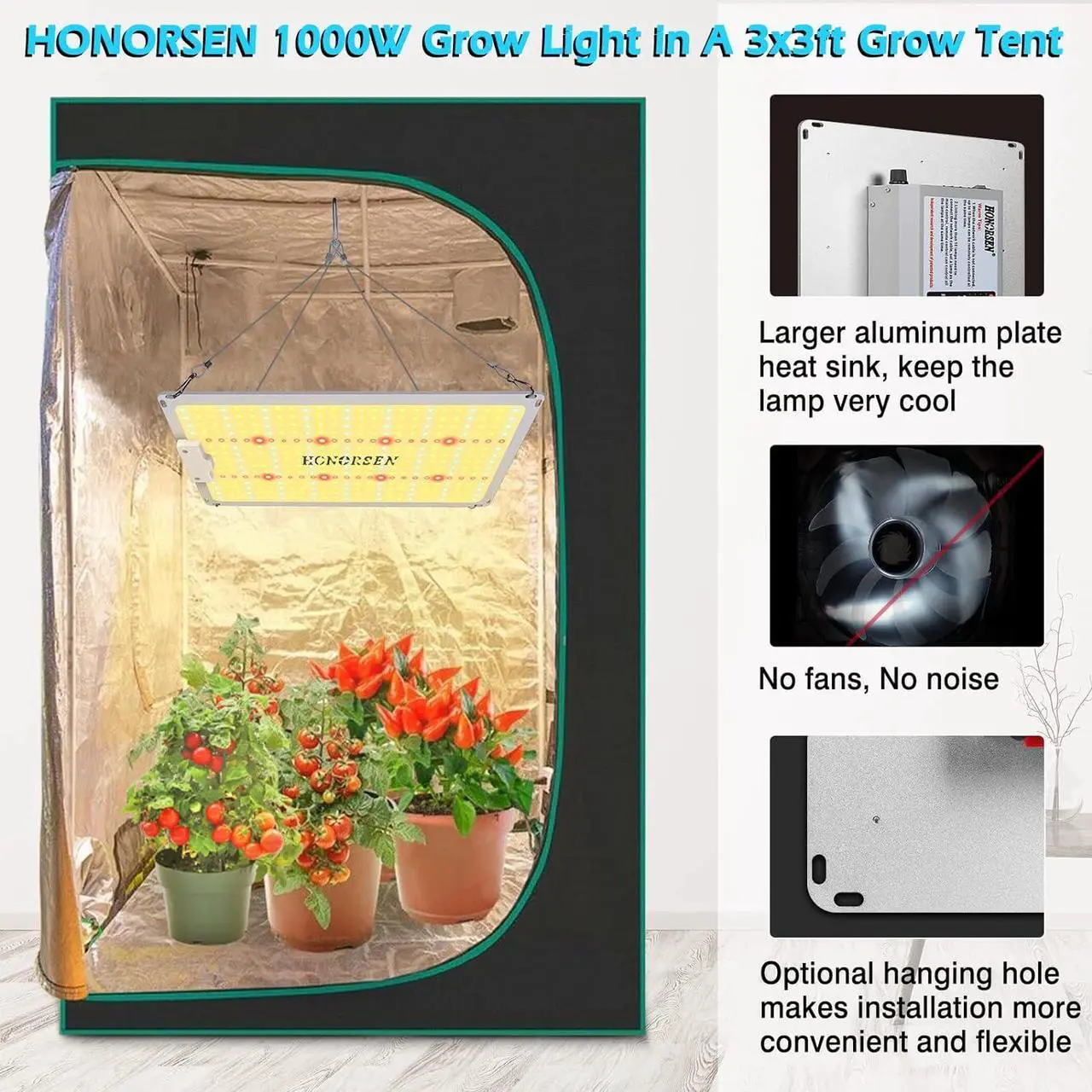 Alt view image 6 of 7 - 1000W LED Grow Light Full Spectrum 3x3ft Coverage Remote Control Dimmable Grow Lamps with Timer Plant Light for Hydroponic Indoor Plants Veg and Flower (368Pcs LEDs)
