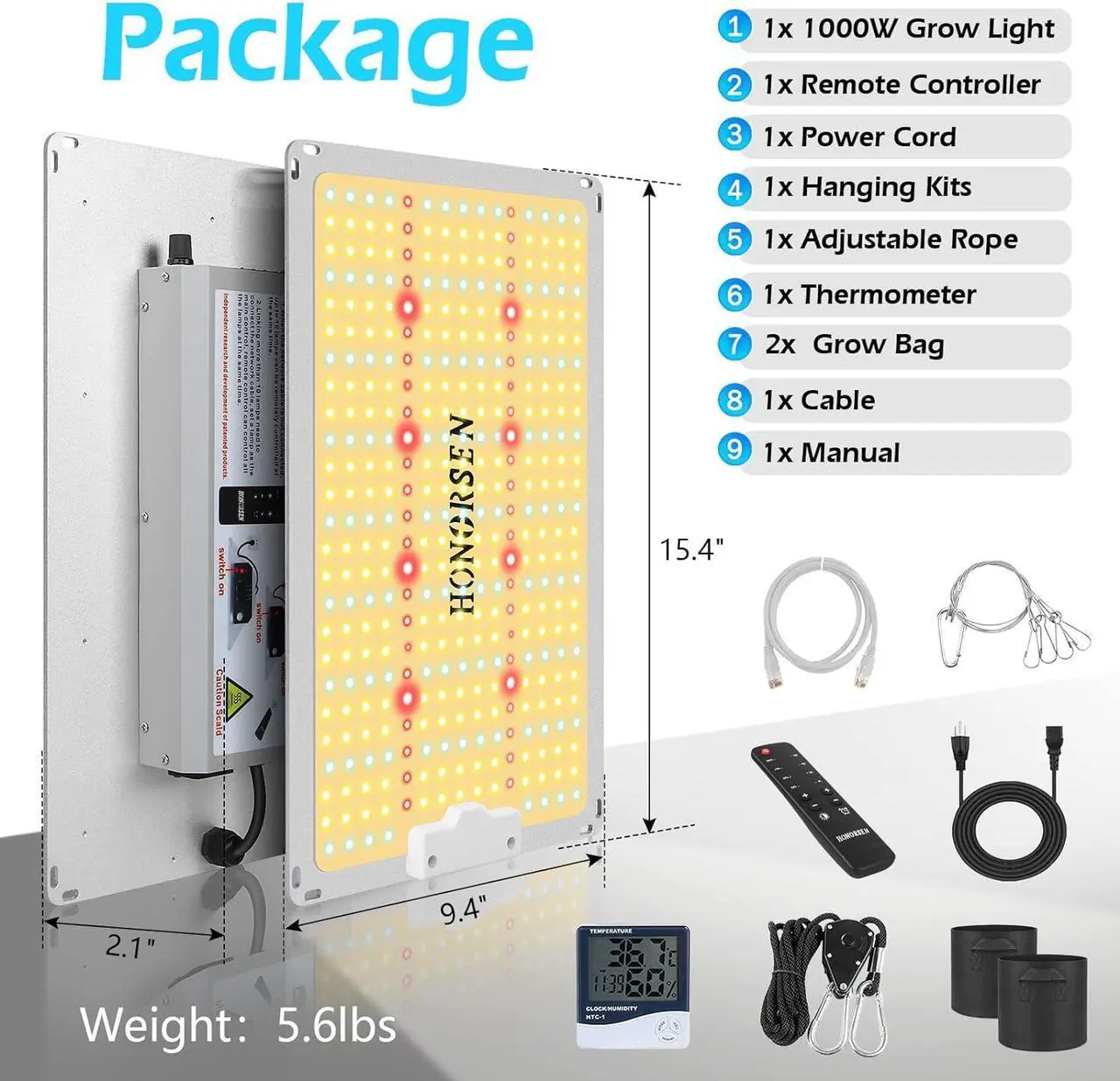 Alt view image 7 of 7 - 1000W LED Grow Light Full Spectrum 3x3ft Coverage Remote Control Dimmable Grow Lamps with Timer Plant Light for Hydroponic Indoor Plants Veg and Flower (368Pcs LEDs)