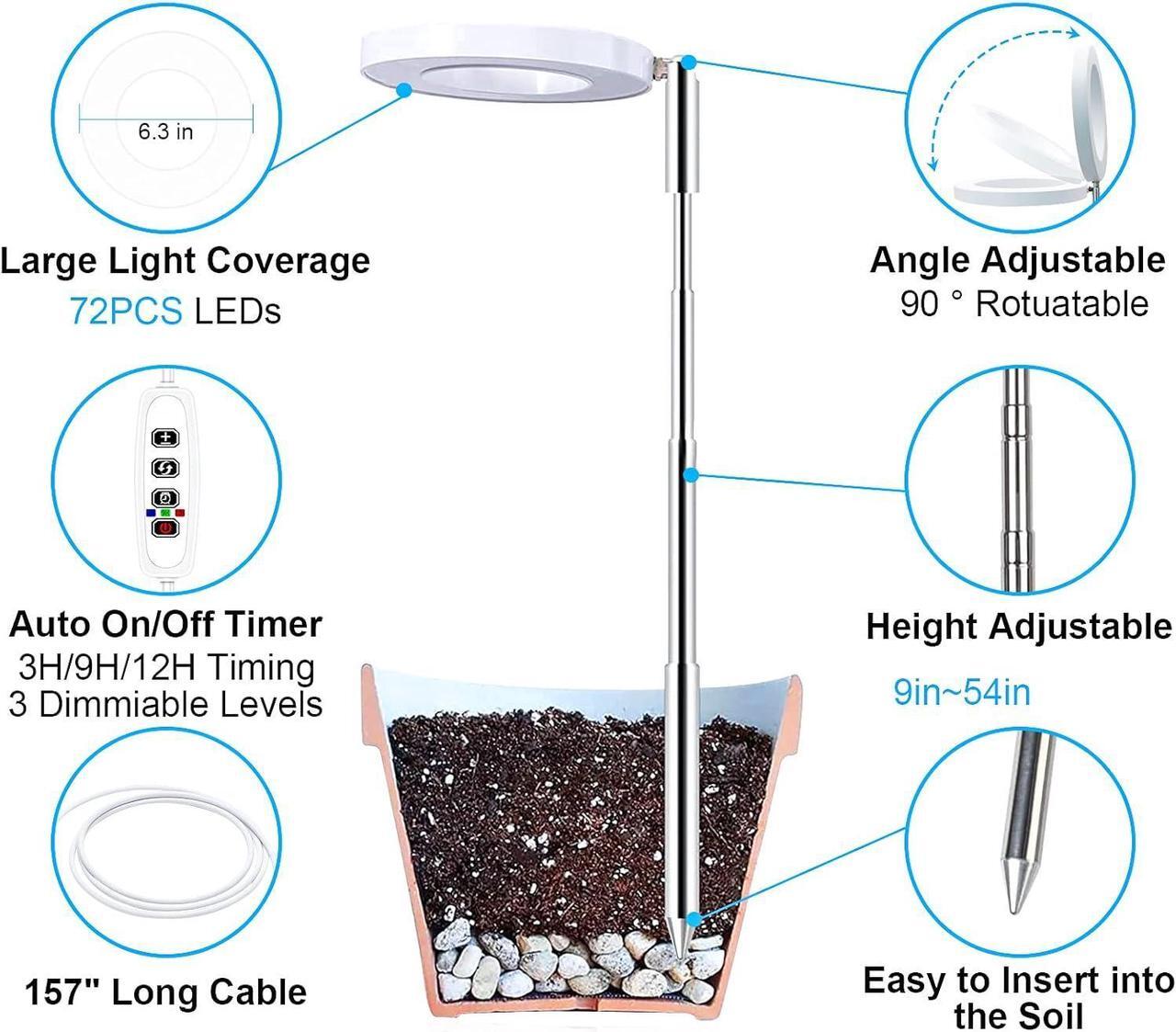 Alt view image 6 of 7 - Plant Grow Light, LED Growing Light Full Spectrum for Indoor Plants, Brightness Adjustable, Timer 3H/9H/12H, 5V Low Safe Voltage, 3 Colors, Height Adjustable, Idea for Small or Tall Plant Light