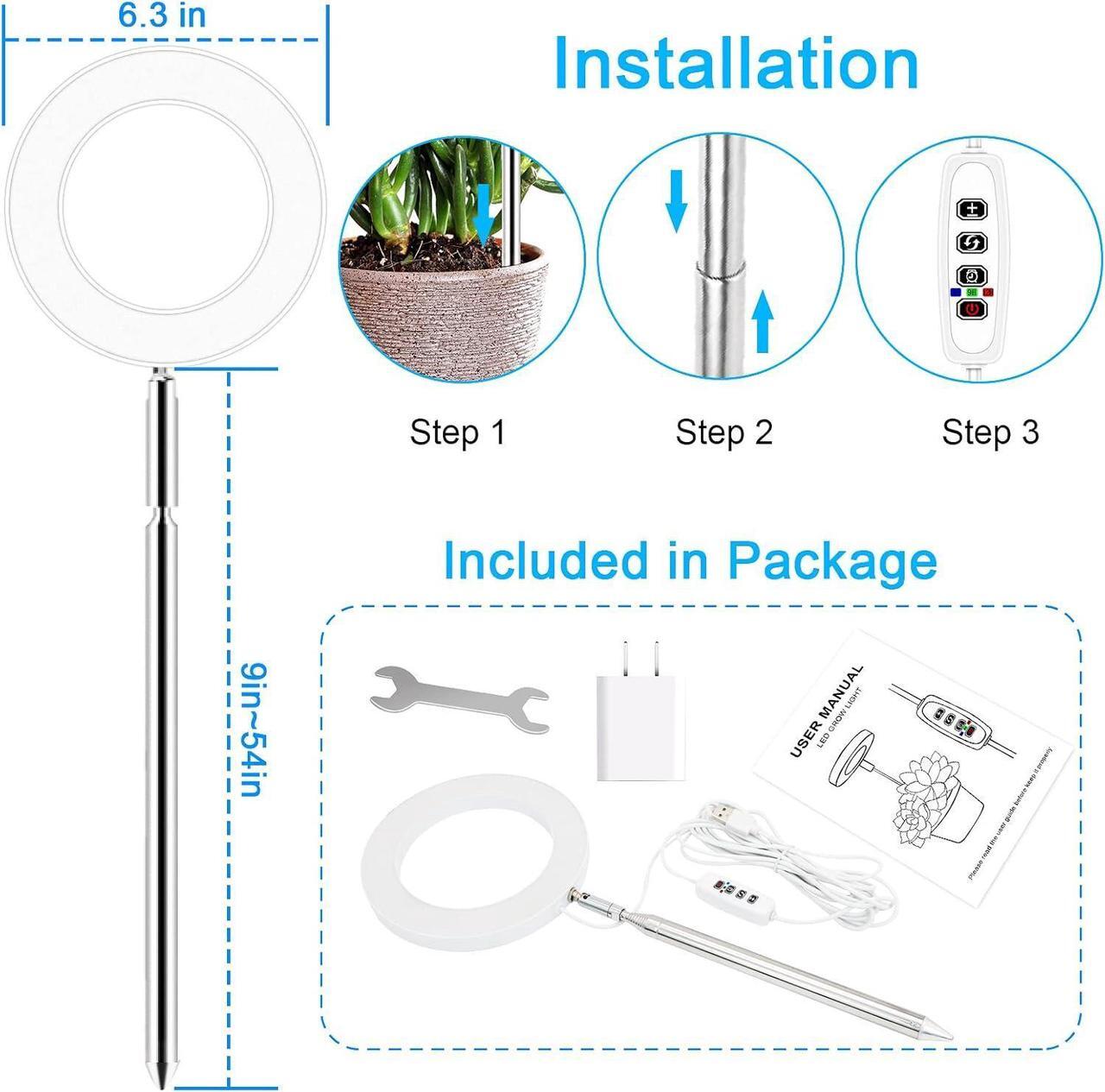 Alt view image 7 of 7 - Plant Grow Light, LED Growing Light Full Spectrum for Indoor Plants, Brightness Adjustable, Timer 3H/9H/12H, 5V Low Safe Voltage, 3 Colors, Height Adjustable, Idea for Small or Tall Plant Light