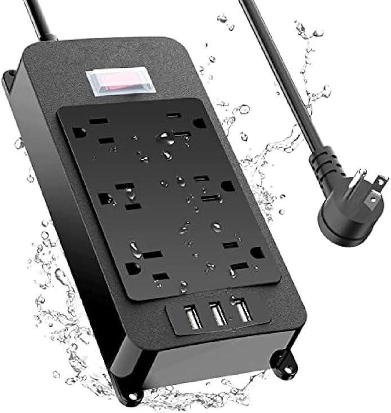 Main image of Outdoor Power Strip Weatherproof with 3 USB Ports, Outdoor Surge Protector Waterproof 6 Outlets 6 ft Extension Cord, Overload Protection, Mountable for Bathroom Kitchen Patio Cruise Ship Black