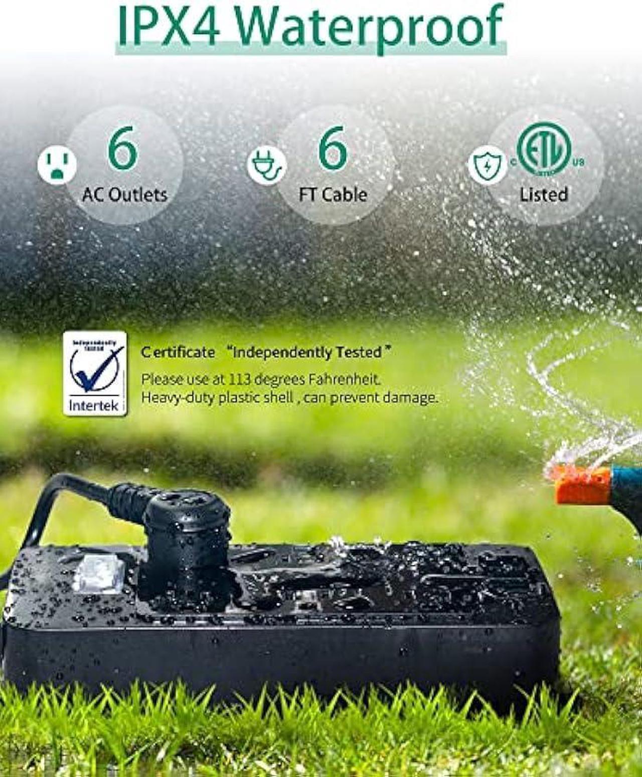 Alt view image 2 of 6 - Outdoor Power Strip Weatherproof with 3 USB Ports, Outdoor Surge Protector Waterproof 6 Outlets 6 ft Extension Cord, Overload Protection, Mountable for Bathroom Kitchen Patio Cruise Ship Black
