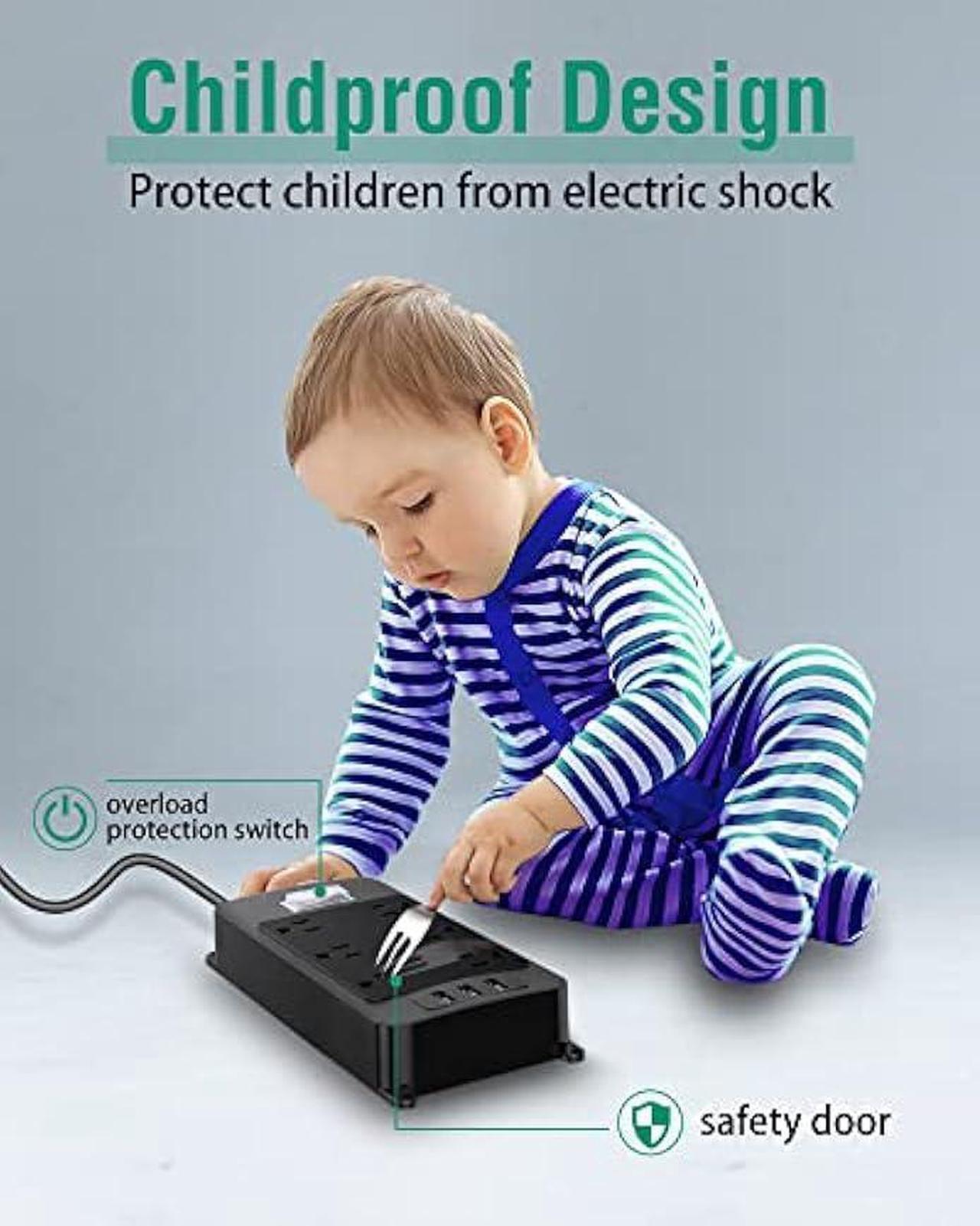 Alt view image 3 of 6 - Outdoor Power Strip Weatherproof with 3 USB Ports, Outdoor Surge Protector Waterproof 6 Outlets 6 ft Extension Cord, Overload Protection, Mountable for Bathroom Kitchen Patio Cruise Ship Black