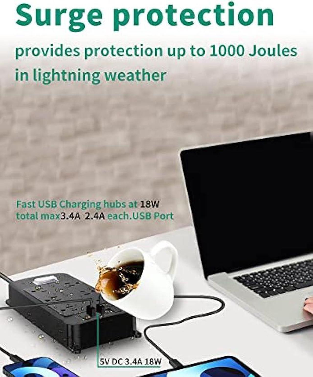 Alt view image 4 of 6 - Outdoor Power Strip Weatherproof with 3 USB Ports, Outdoor Surge Protector Waterproof 6 Outlets 6 ft Extension Cord, Overload Protection, Mountable for Bathroom Kitchen Patio Cruise Ship Black