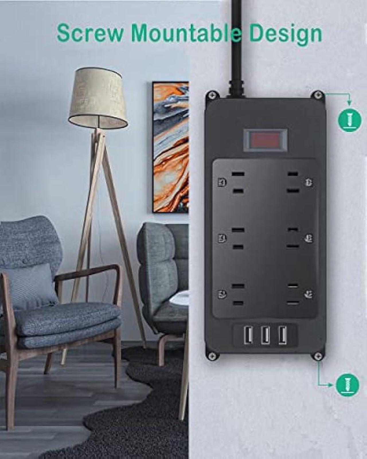 Alt view image 6 of 6 - Outdoor Power Strip Weatherproof with 3 USB Ports, Outdoor Surge Protector Waterproof 6 Outlets 6 ft Extension Cord, Overload Protection, Mountable for Bathroom Kitchen Patio Cruise Ship Black