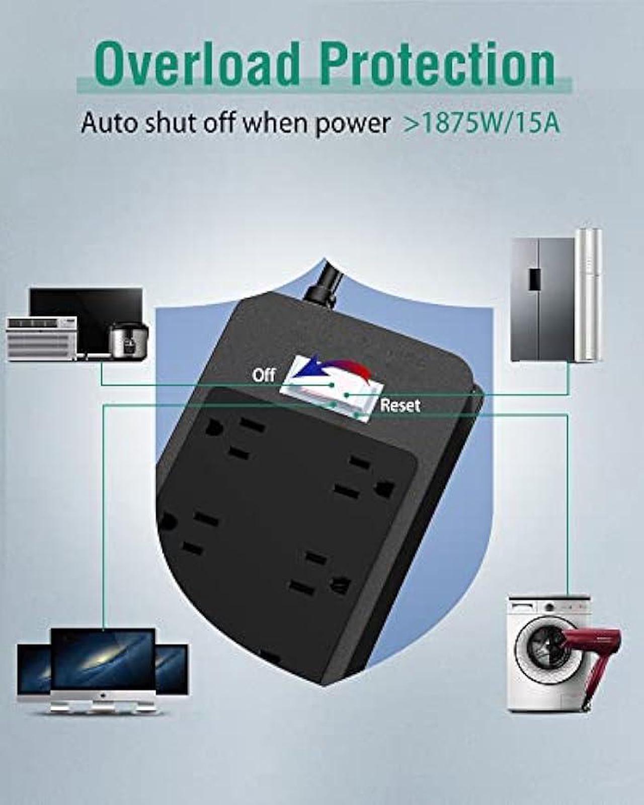 Alt view image 5 of 6 - Outdoor Power Strip Weatherproof with 3 USB Ports, Outdoor Surge Protector Waterproof 6 Outlets 6 ft Extension Cord, Overload Protection, Mountable for Bathroom Kitchen Patio Cruise Ship Black
