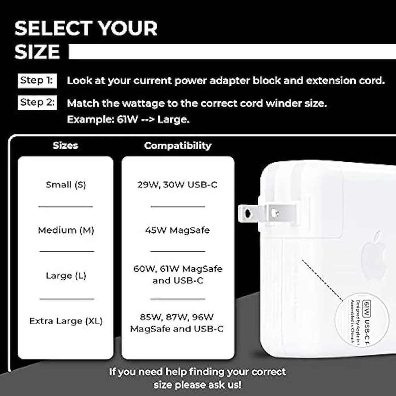 Alt view image 2 of 7 - HumanCentric Cord Winder for Macbook Charger Organizer, Cable Reel for Macbook Chargers, Travel Mac Charging Case for USB-C 29W and 30W, Apple Macbook Pro + Air Power Cord Storage Protector, Small