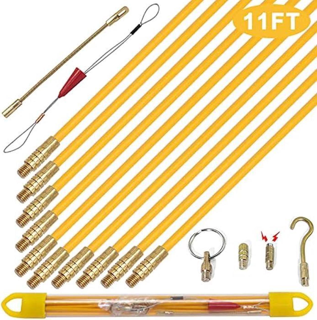 Main image of KOOTANS 11 ft Fiberglass Wire Running Kit Wall Cable Wire Fishing Rod Pull Push Tool Electrical Fish Tape Set with 6 Different Accessories