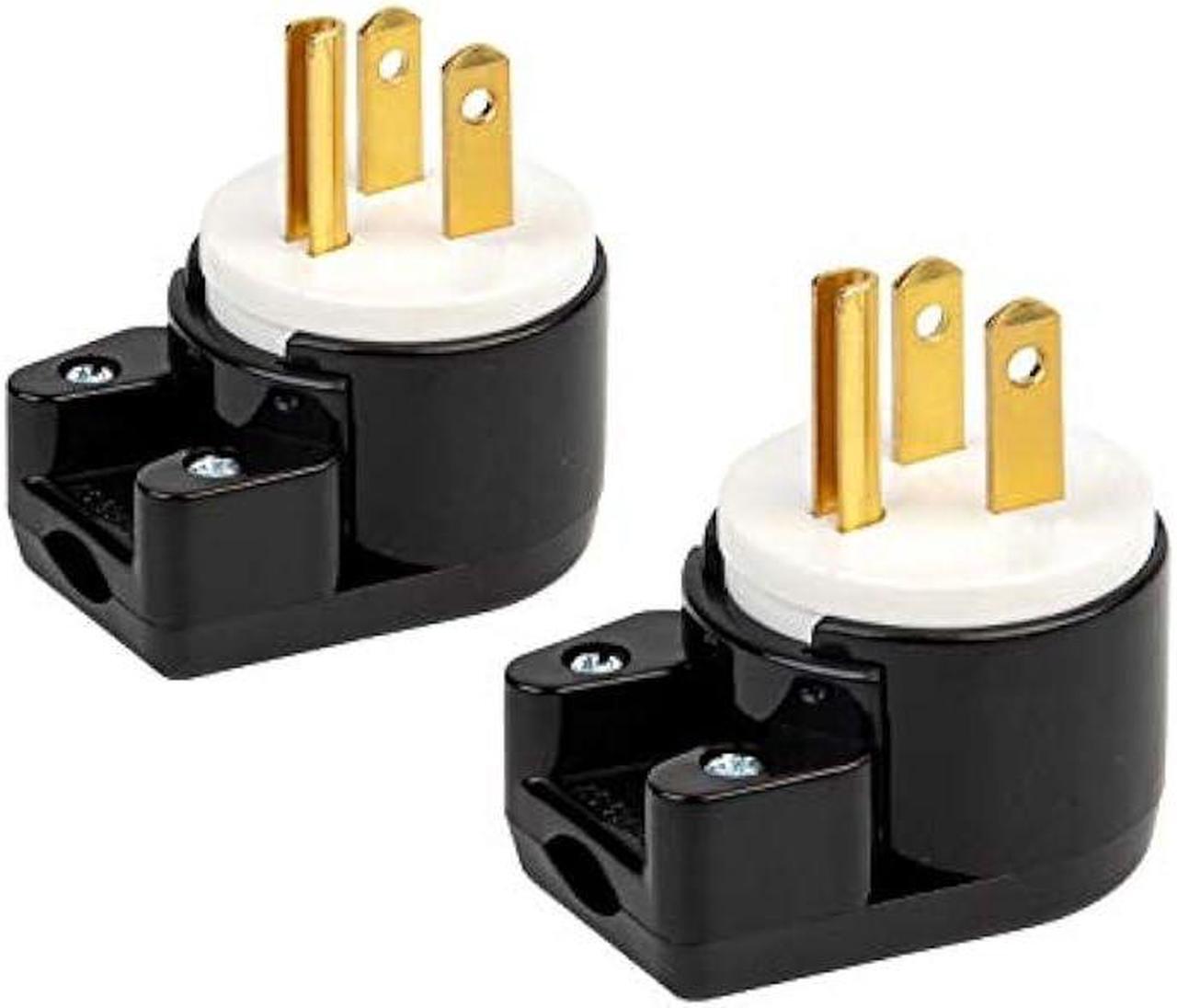 Main image of [2PACK] 90 Degree USA Canada Male Plug Nema 5-15P 3 Pole Angle DIY Plug, 15A 125V USA 3Pin Right Angle AC Plug, Nema 5-15P Angled Rewireable AC Plug,12 Direction Male US 3Pole AC Connector, Black