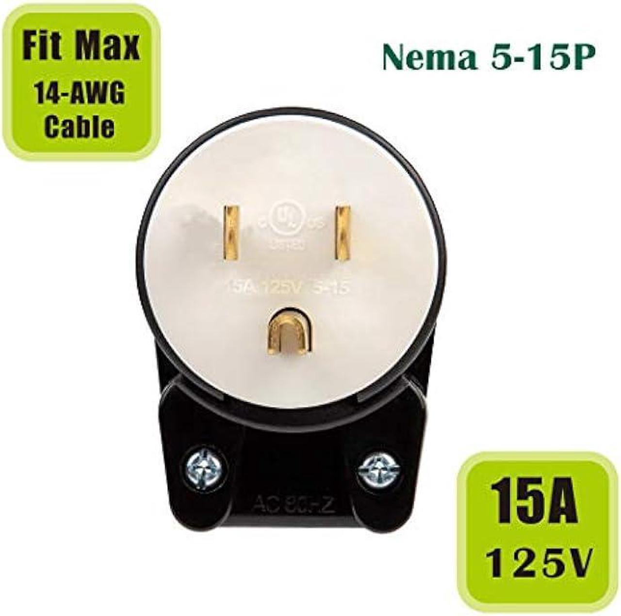 Alt view image 4 of 5 - [2PACK] 90 Degree USA Canada Male Plug Nema 5-15P 3 Pole Angle DIY Plug, 15A 125V USA 3Pin Right Angle AC Plug, Nema 5-15P Angled Rewireable AC Plug,12 Direction Male US 3Pole AC Connector, Black