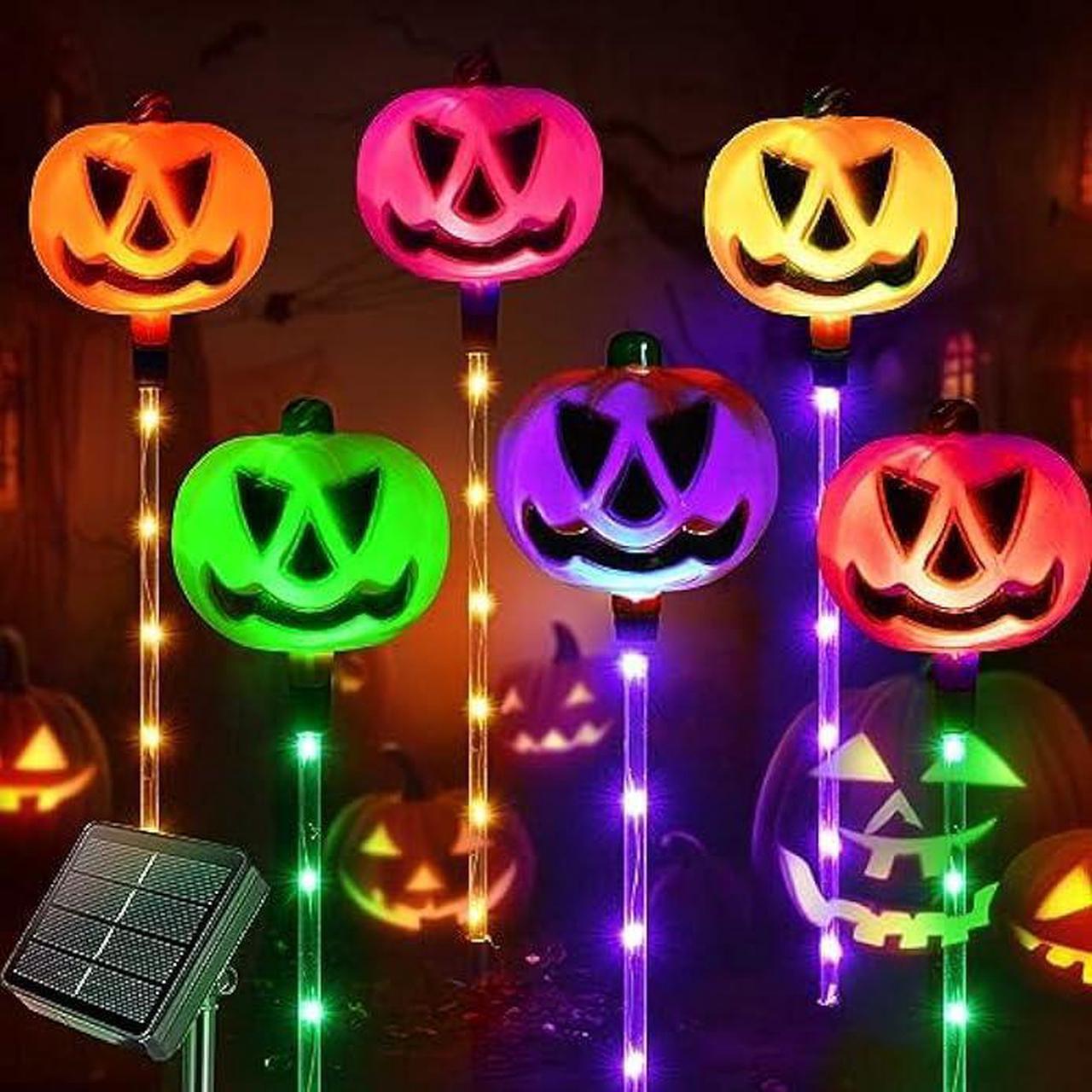 Main image of Homeleo Set of 6 Solar Pumpkin Pathway Lights for Halloween Decorations Outdoor, Color Changing Outdoor Halloween Lights, Light up Jack O Lantern Pumpkins for Halloween Party Porch Yard Decorations