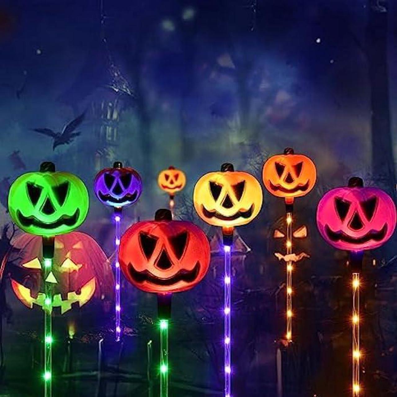 Alt view image 6 of 7 - Homeleo Set of 6 Solar Pumpkin Pathway Lights for Halloween Decorations Outdoor, Color Changing Outdoor Halloween Lights, Light up Jack O Lantern Pumpkins for Halloween Party Porch Yard Decorations