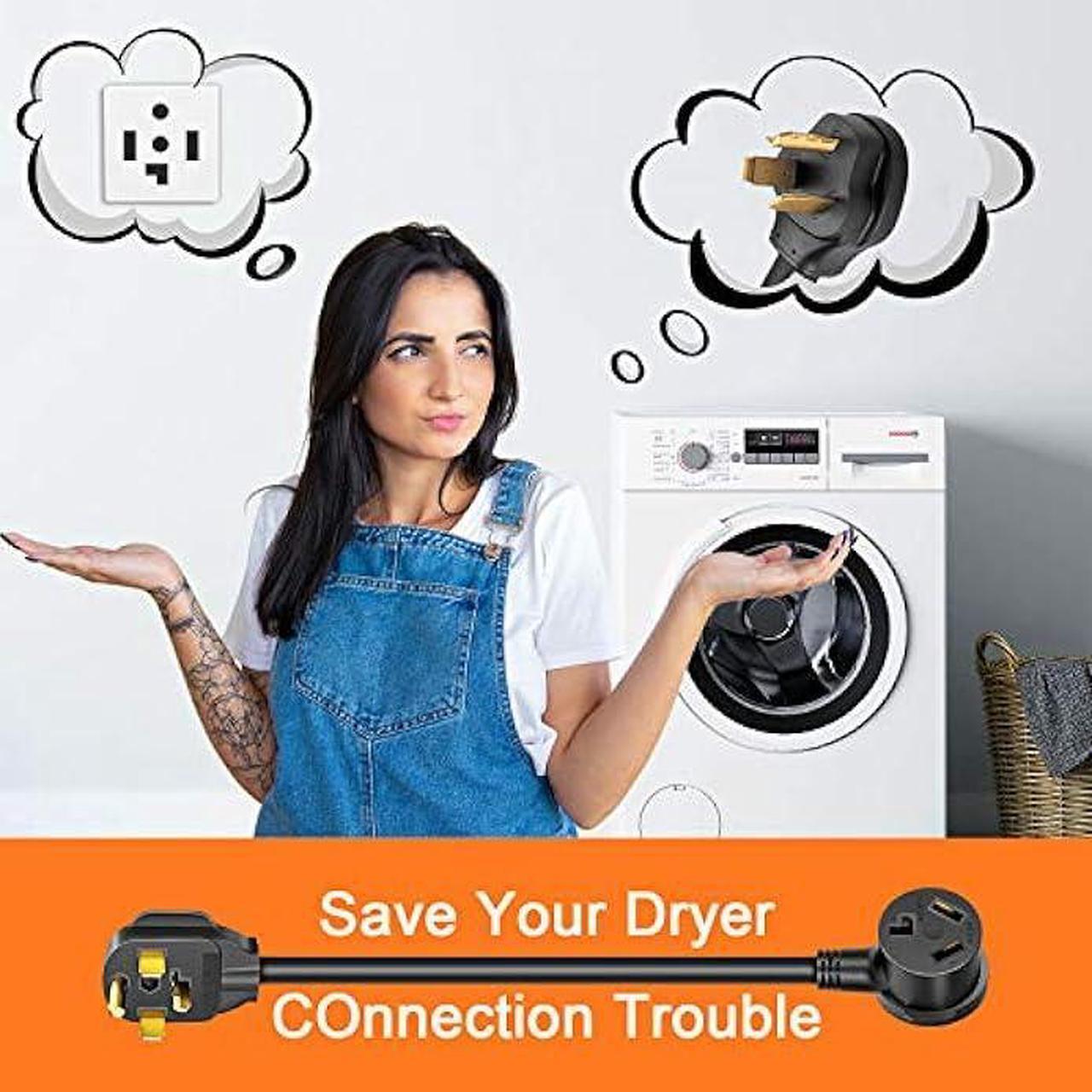 Alt view image 2 of 7 - Cleyean Dryer Adapter 3 Prong to 4 Prong Dryer Plug Adapter Cord NEMA 14-30P to 10-30R, STW 10AWG, 30Amp, 250V, 1.5FT