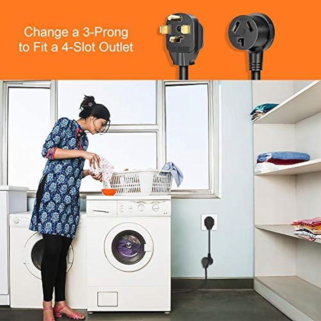 Alt view image 3 of 7 - Cleyean Dryer Adapter 3 Prong to 4 Prong Dryer Plug Adapter Cord NEMA 14-30P to 10-30R, STW 10AWG, 30Amp, 250V, 1.5FT