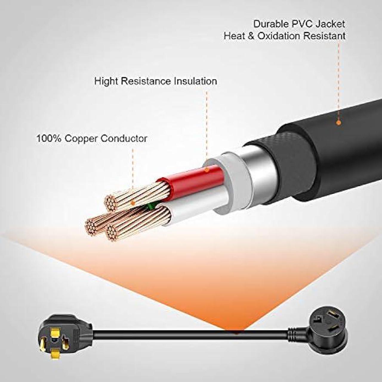Alt view image 4 of 7 - Cleyean Dryer Adapter 3 Prong to 4 Prong Dryer Plug Adapter Cord NEMA 14-30P to 10-30R, STW 10AWG, 30Amp, 250V, 1.5FT