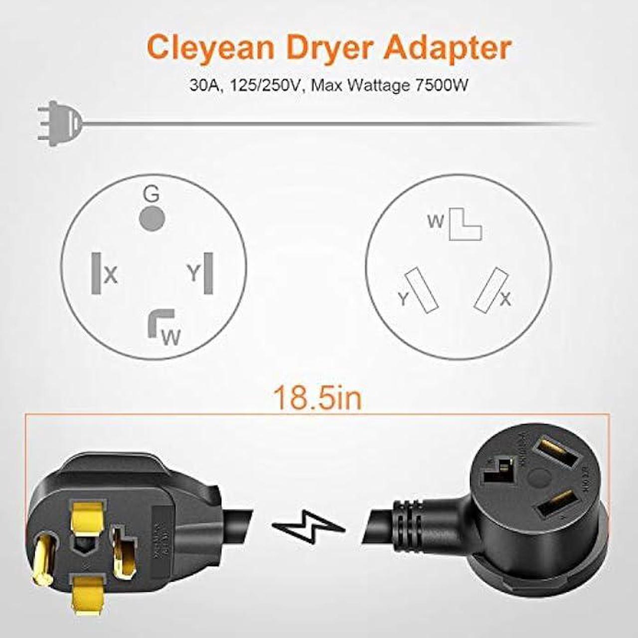 Alt view image 5 of 7 - Cleyean Dryer Adapter 3 Prong to 4 Prong Dryer Plug Adapter Cord NEMA 14-30P to 10-30R, STW 10AWG, 30Amp, 250V, 1.5FT
