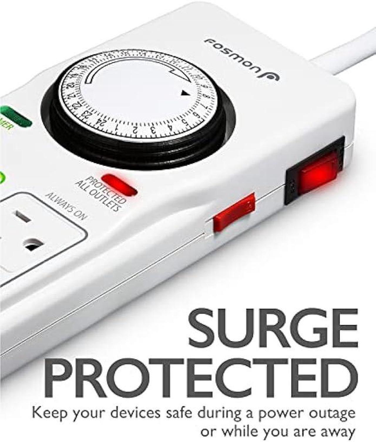 Alt view image 2 of 6 - Fosmon Reptile Light Timer, 8-Outlet Timer Power Strip with Surge Protector, Mechanical Timer Extension Cord for Reptile Cage, Aquarium, Terrarium, Bearded Dragon/Reptile Habitats Tanks etc