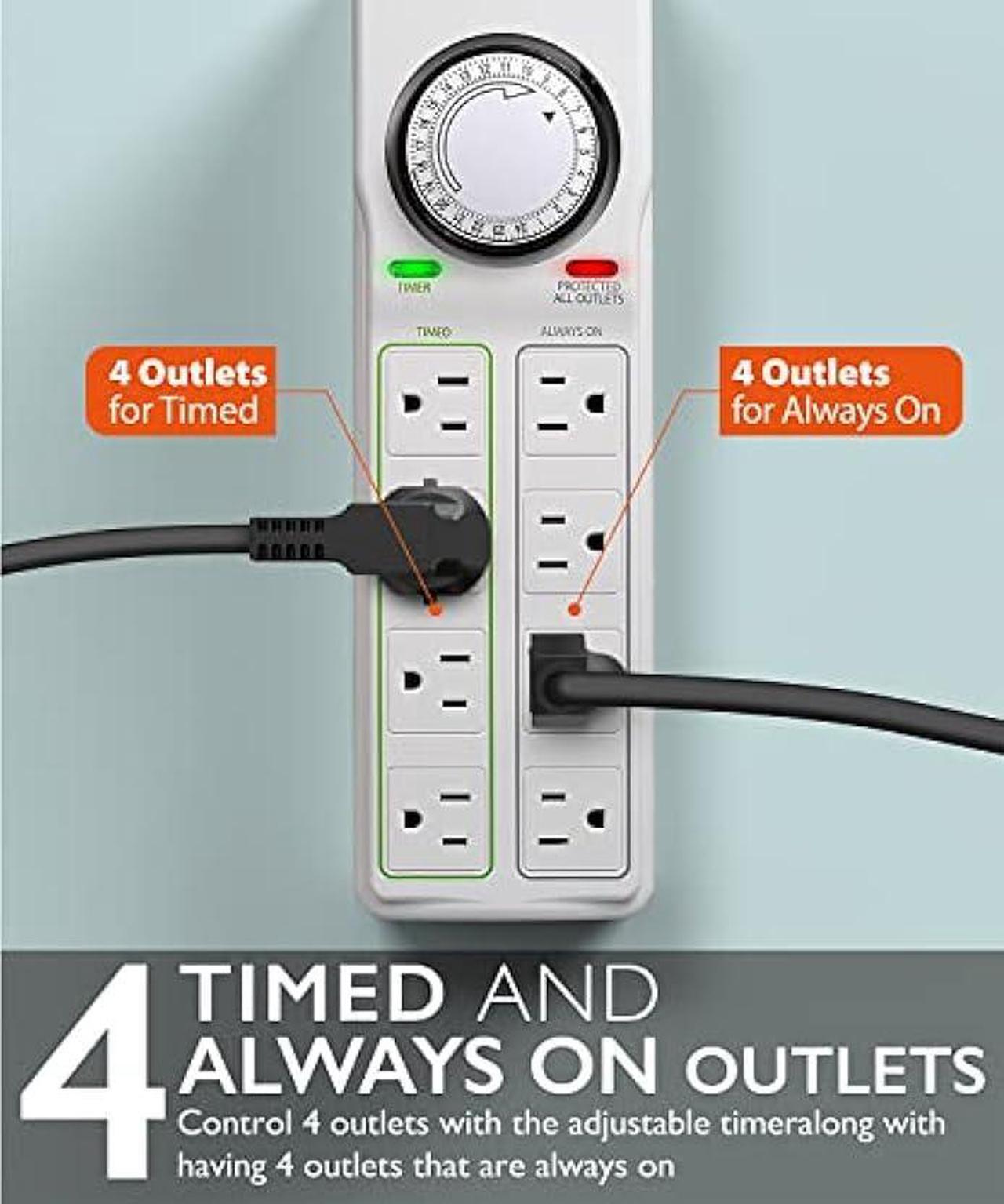 Alt view image 3 of 6 - Fosmon Reptile Light Timer, 8-Outlet Timer Power Strip with Surge Protector, Mechanical Timer Extension Cord for Reptile Cage, Aquarium, Terrarium, Bearded Dragon/Reptile Habitats Tanks etc