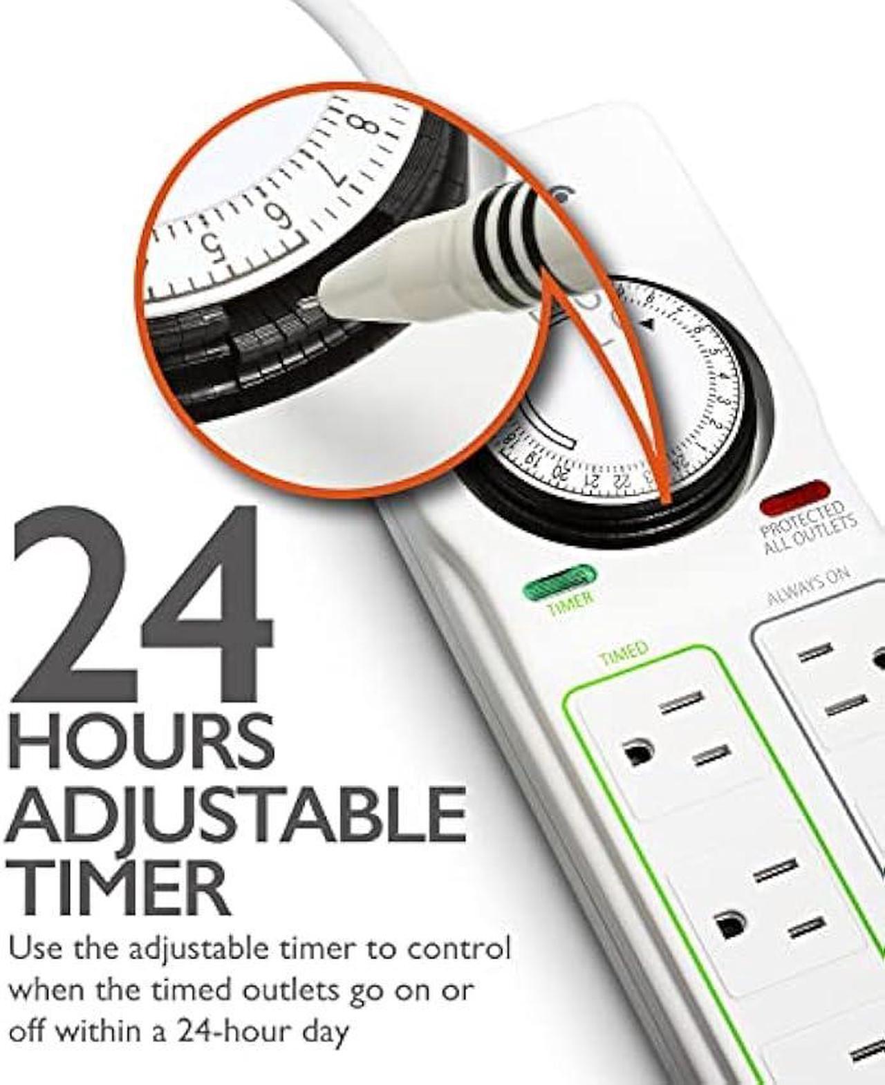 Alt view image 4 of 6 - Fosmon Reptile Light Timer, 8-Outlet Timer Power Strip with Surge Protector, Mechanical Timer Extension Cord for Reptile Cage, Aquarium, Terrarium, Bearded Dragon/Reptile Habitats Tanks etc