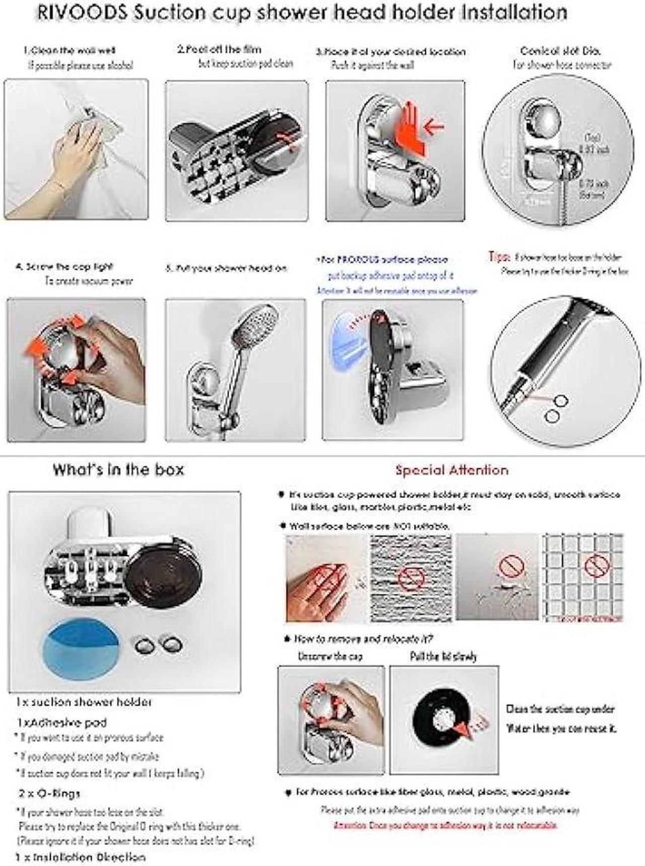 Alt view image 5 of 5 - Suction Cup Handheld Shower Head Holder, 5 Angles Adjustable, 90° Downward for Shower Chair, Relocatable, Reusable, Supports Larger Shower Head, Wall Mounted with Vacuum Power
