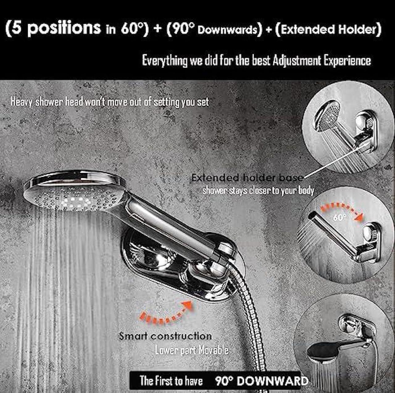 Alt view image 3 of 5 - Suction Cup Handheld Shower Head Holder, 5 Angles Adjustable, 90° Downward for Shower Chair, Relocatable, Reusable, Supports Larger Shower Head, Wall Mounted with Vacuum Power
