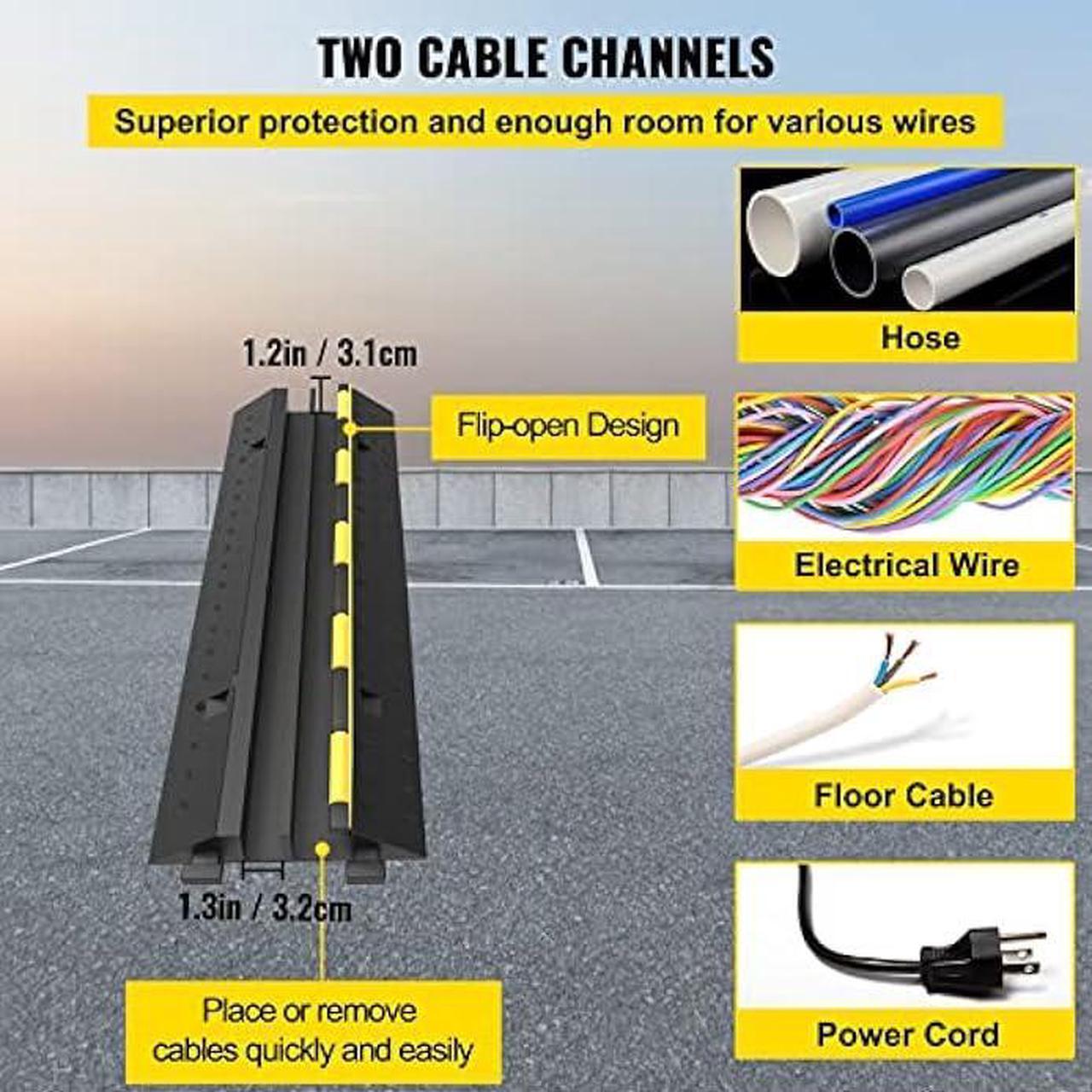 Alt view image 3 of 7 - VEVOR Cable Protector Ramp, 4 Packs 2 Channels Speed Bump Hump, Rubber Modular Speed Bump Rated 11000 LBS Load Capacity, Protective Wire Cord Ramp Driveway Rubber Traffic Speed Bumps Cable Protector