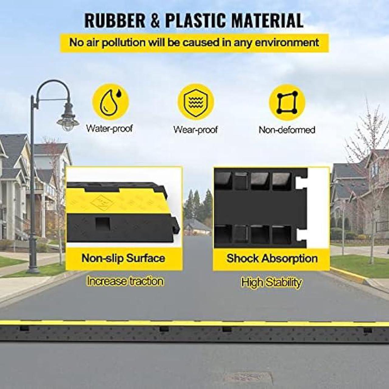 Alt view image 5 of 7 - VEVOR Cable Protector Ramp, 4 Packs 2 Channels Speed Bump Hump, Rubber Modular Speed Bump Rated 11000 LBS Load Capacity, Protective Wire Cord Ramp Driveway Rubber Traffic Speed Bumps Cable Protector