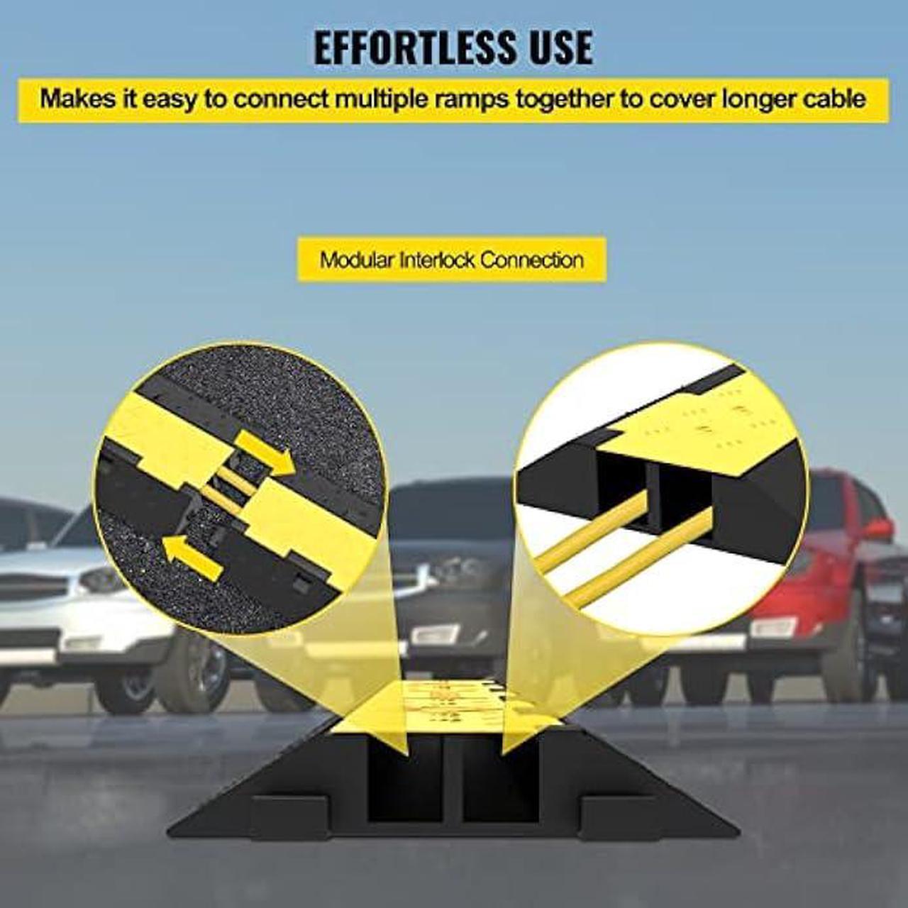 Alt view image 6 of 7 - VEVOR Cable Protector Ramp, 4 Packs 2 Channels Speed Bump Hump, Rubber Modular Speed Bump Rated 11000 LBS Load Capacity, Protective Wire Cord Ramp Driveway Rubber Traffic Speed Bumps Cable Protector