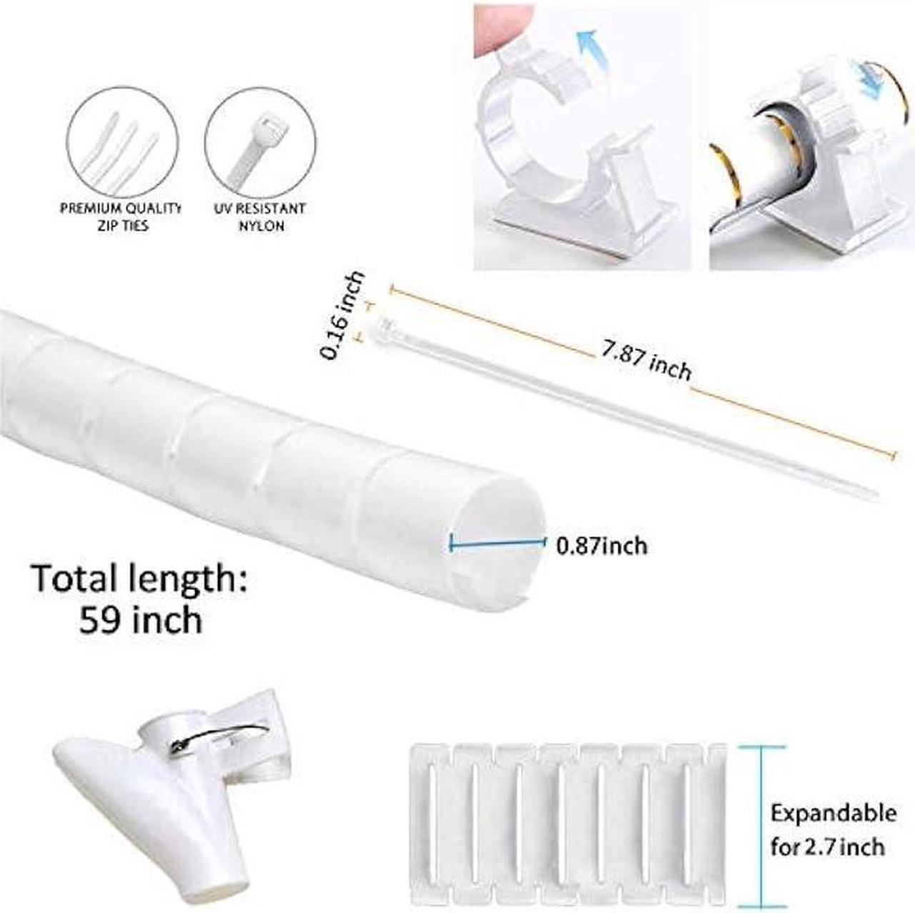 Alt view image 2 of 6 - White Cable Management Zipper Tubes, Power Cord Organizer Protectors for Pets, 2 PCS VIWIEU Cable Bundler with Free Electrical Cable Clips and Zip Ties, Computer Under Desk Wire Holder Solutions