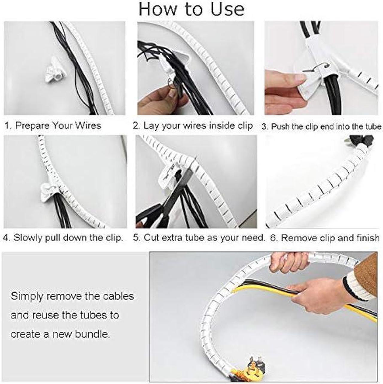 Alt view image 6 of 6 - White Cable Management Zipper Tubes, Power Cord Organizer Protectors for Pets, 2 PCS VIWIEU Cable Bundler with Free Electrical Cable Clips and Zip Ties, Computer Under Desk Wire Holder Solutions