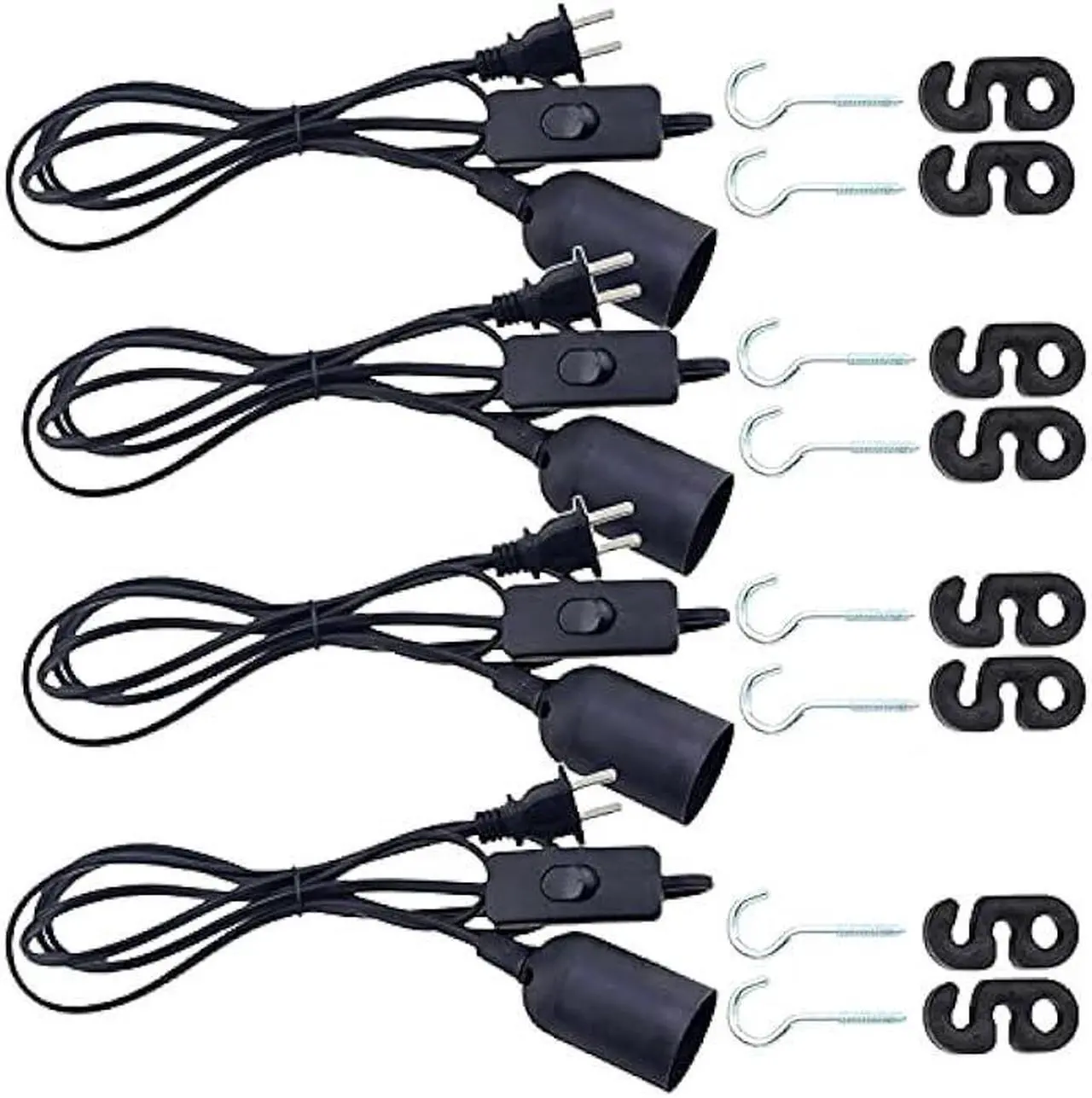 Odlamp 4 pcs E26 E27 LED Pendant Light Sockets 1.8m / 5.9FT Extension Cord with On/Off Switch and US AC Power Plug Lamp Holder Bulb Socket for Pendant Lighting Bulb Lamp (5.9ft 4pcs)