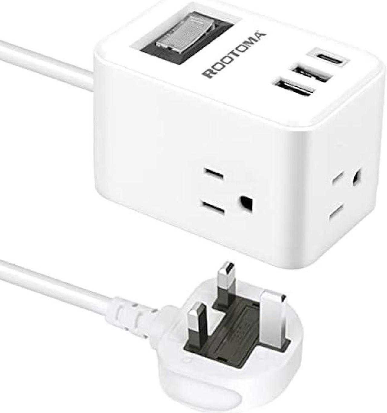 Main image of UK Ireland Scotland Travel Plug Adapter, US to UK Plug Adapter with 3 Outlets 3 USB Ports (1 USB C Port), Type G Travel Adapter for USA to British England Scotland Irish London, Cube, White