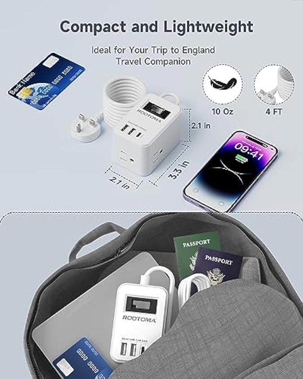 Alt view image 5 of 6 - UK Ireland Scotland Travel Plug Adapter, US to UK Plug Adapter with 3 Outlets 3 USB Ports (1 USB C Port), Type G Travel Adapter for USA to British England Scotland Irish London, Cube, White