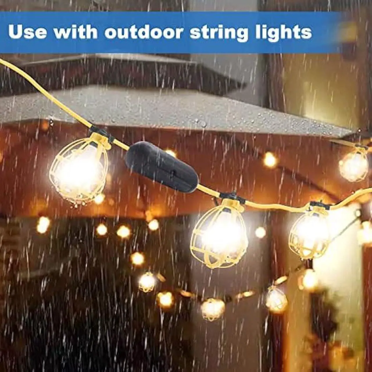 Alt view image 2 of 7 - Yaoledly 50FT Construction String Lights with Outdoor Extension Cord Safety Cover, 50W 5 Bulbs Work Lights, IP65 Waterproof, 4000LM 6500K Temporary Lighting for Workshop, Mine cave, Job Site