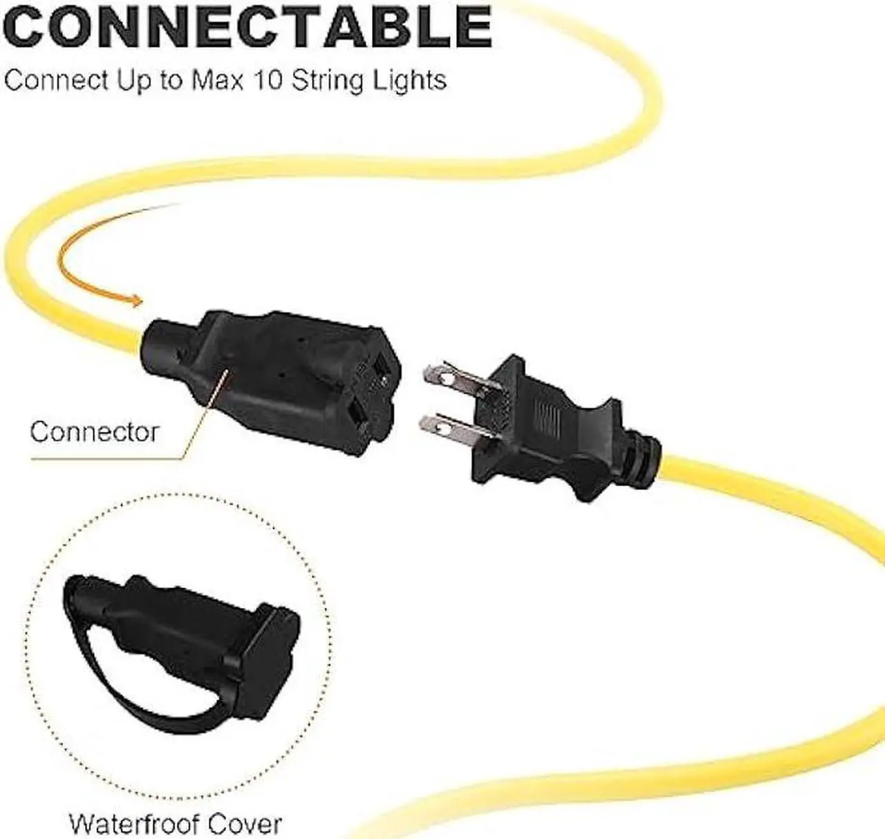 Alt view image 7 of 7 - Yaoledly 50FT Construction String Lights with Outdoor Extension Cord Safety Cover, 50W 5 Bulbs Work Lights, IP65 Waterproof, 4000LM 6500K Temporary Lighting for Workshop, Mine cave, Job Site